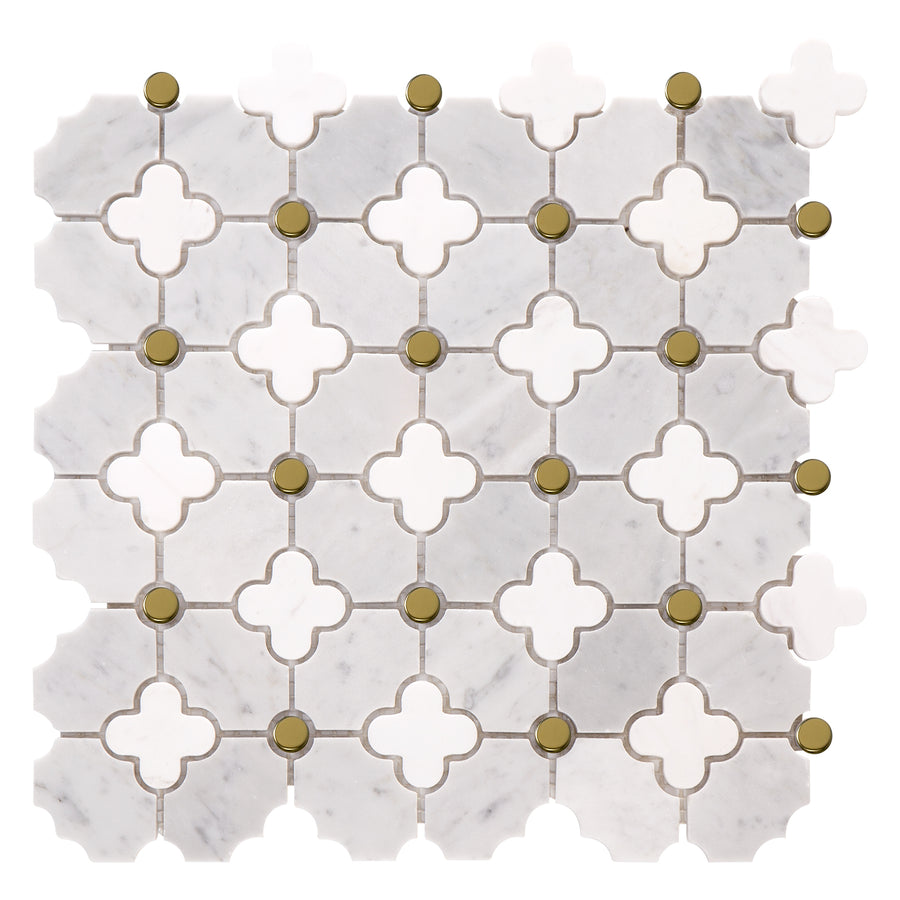 Four-Leaf Carrara White Marble Mosaic Tile