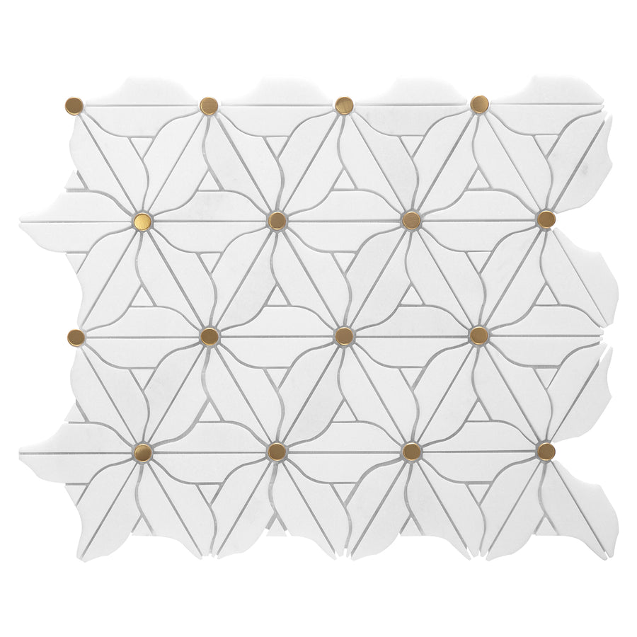 Decorative tile with a geometric pattern on a white background