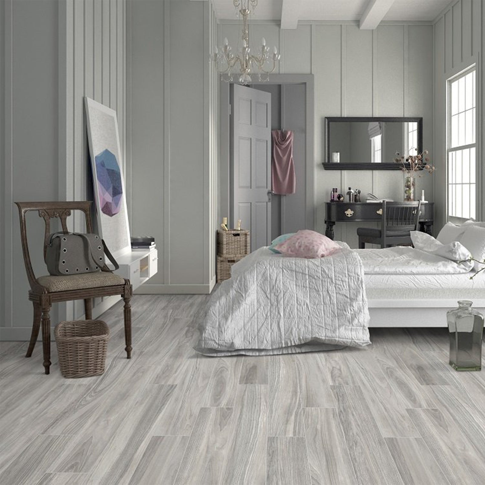 NATIONAL WOOD Porcelain Wood Look Gray Tile 8''×48''