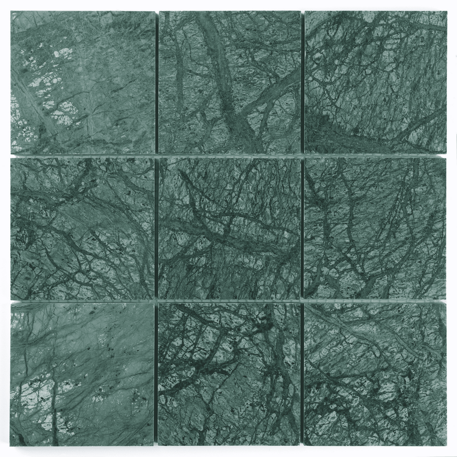 Nine square tiles with a green marble pattern