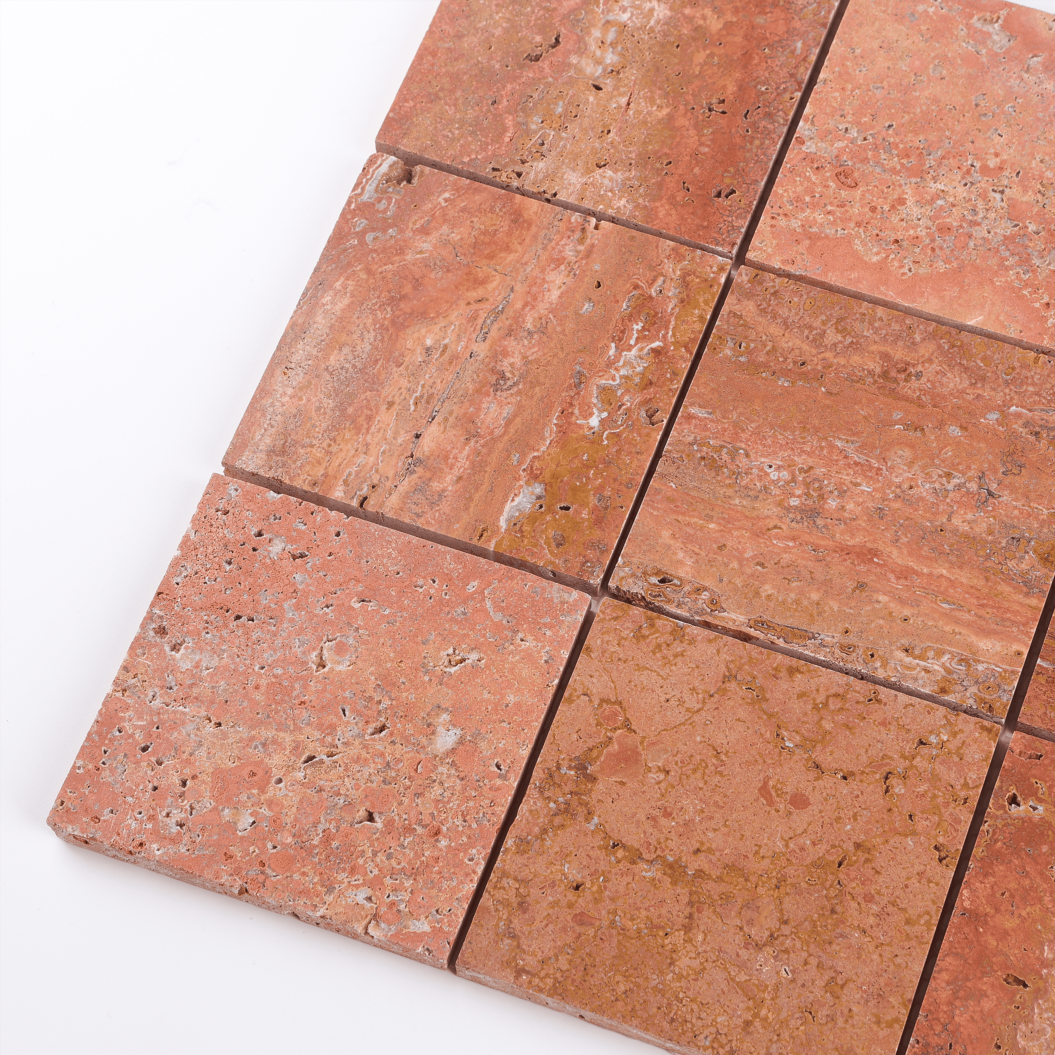 Square Grid Red Travertine