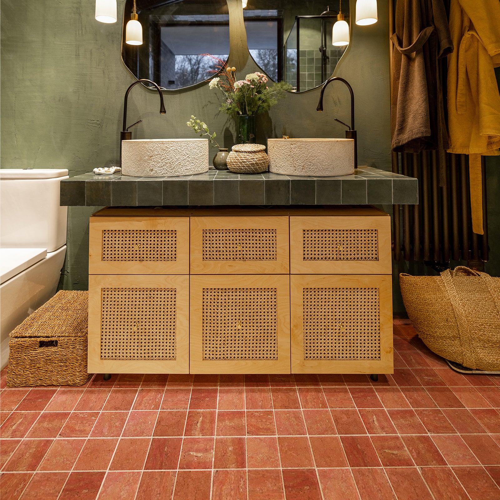 Square Grid Red Travertine Marble Mosaic Tile