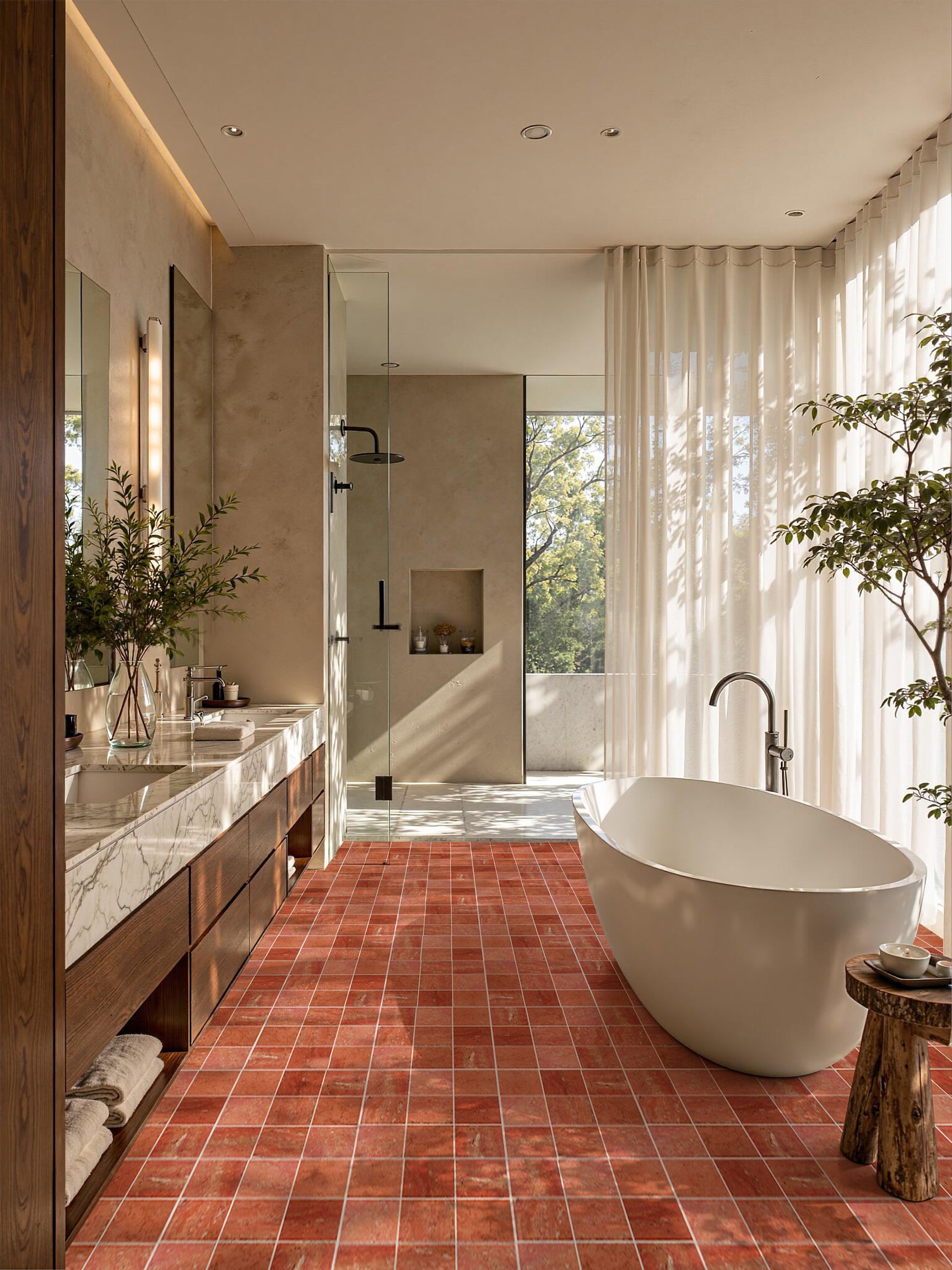 Square Grid Red Travertine Marble Mosaic Tile