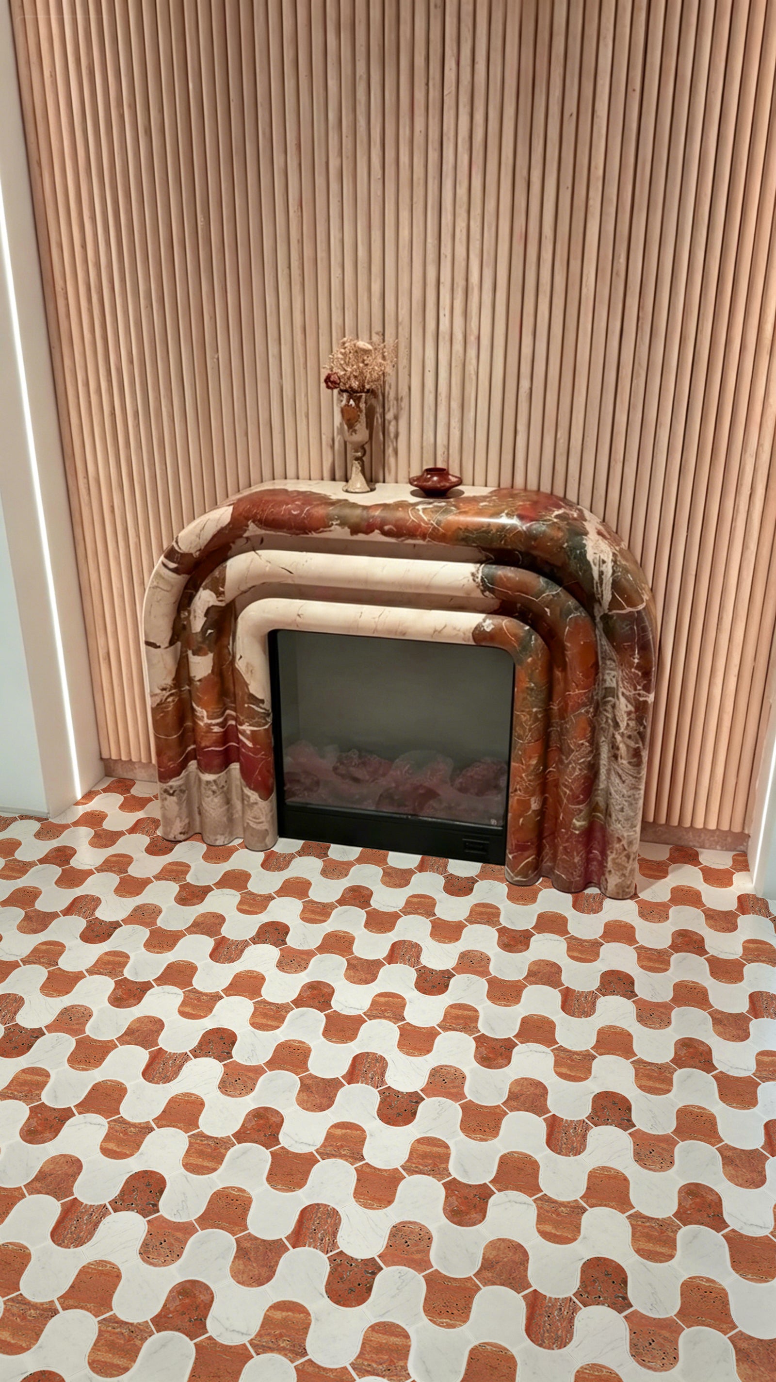 Lily Bell Red & Carrara White Marble Mosaic Tile
