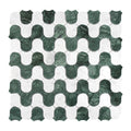 Mosaic pattern of green and white tiles on a white background