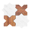 Cross-star pattern mosaic tile in carrara white marble and red travertine