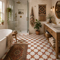 Cross-Star Red Travertine & Carrara White Marble Mosaic Tile