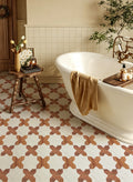 Cross-Star Red Travertine & Carrara White Marble Mosaic Tile