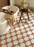 Cross-Star Red Travertine & Carrara White Marble Mosaic Tile