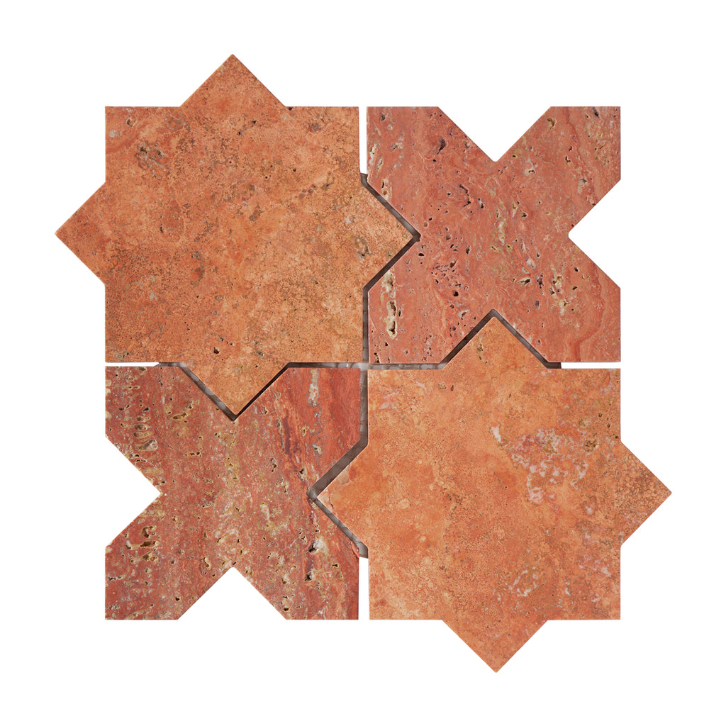 cross and star red travertine mosaic tile
