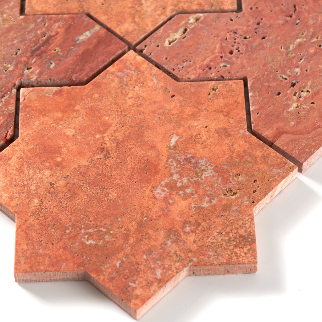 closeup cross and star red travertine mosaic tile