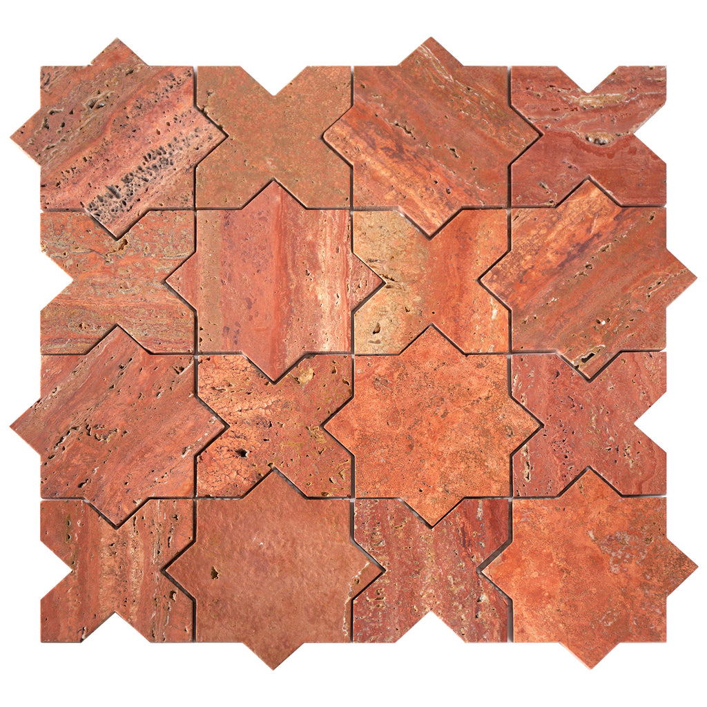 cross and star red travertine mosaic tile