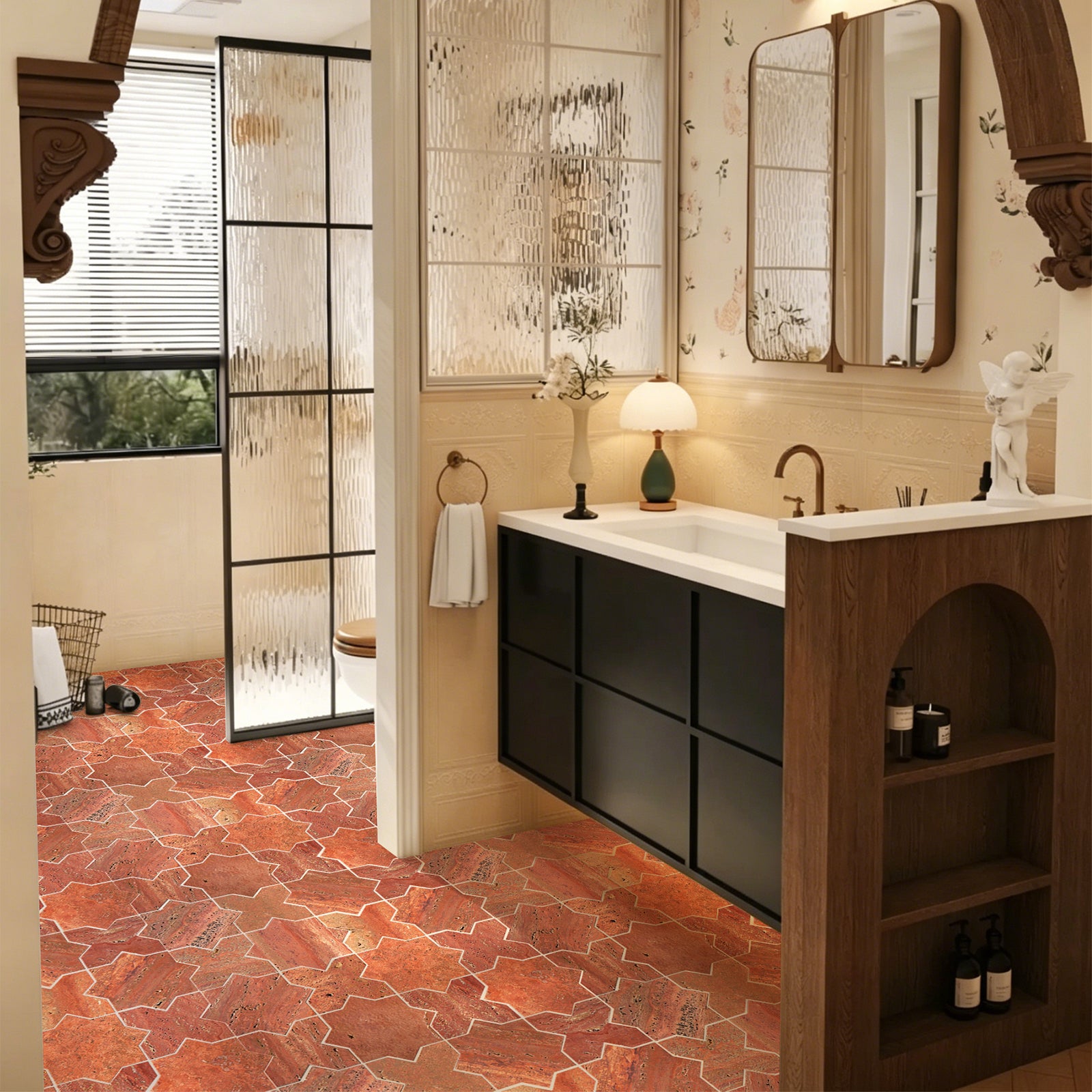 Cross-Star Red Travertine Mosaic Tile