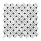 Mosaic pattern of white and black tiles on a white background