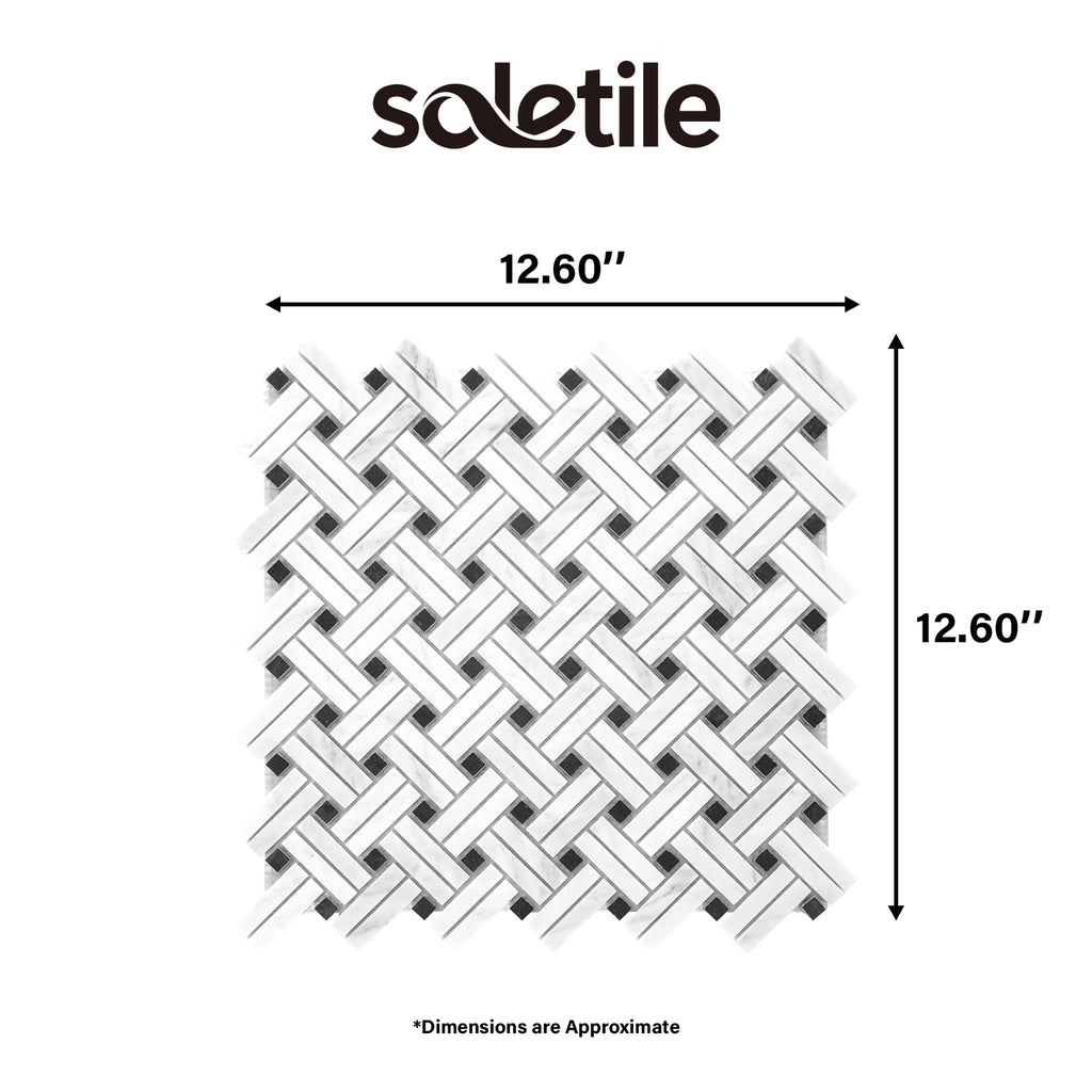 Mosaic tile with dimensions labeled and 'soletile' branding.