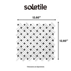 Mosaic tile with dimensions labeled and 'soletile' branding.
