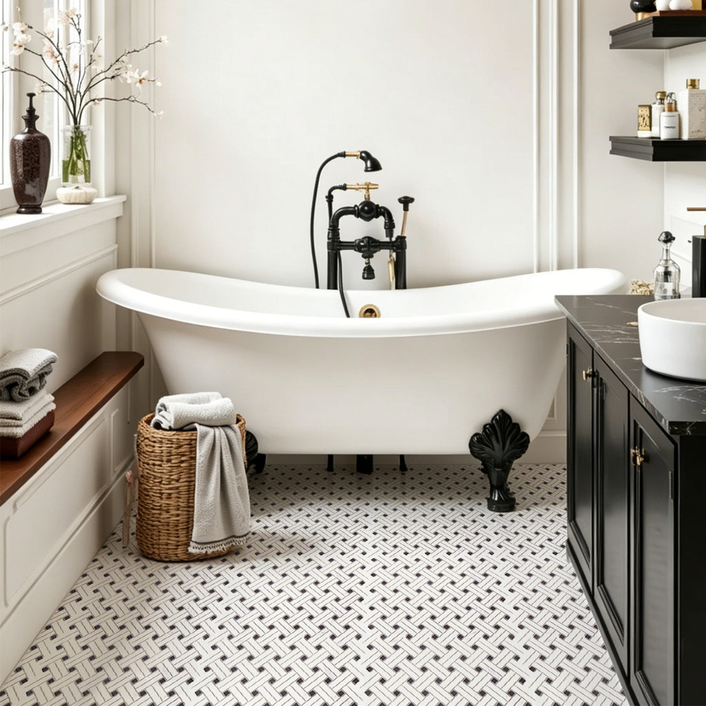 Knot Carrara White & Black Onyx Marble Mosaic Tile
