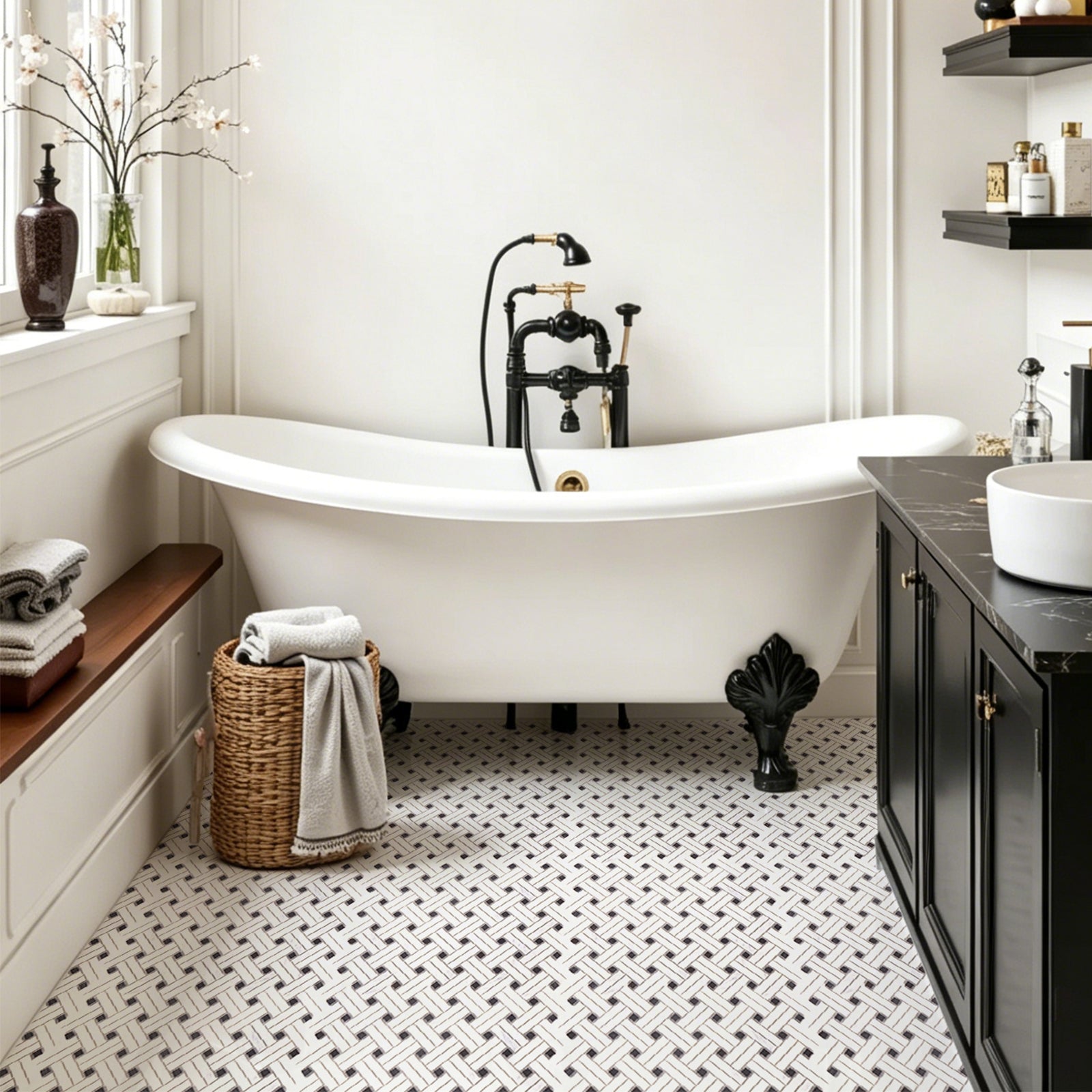 Knot Carrara White & Black Onyx Marble Mosaic Tile