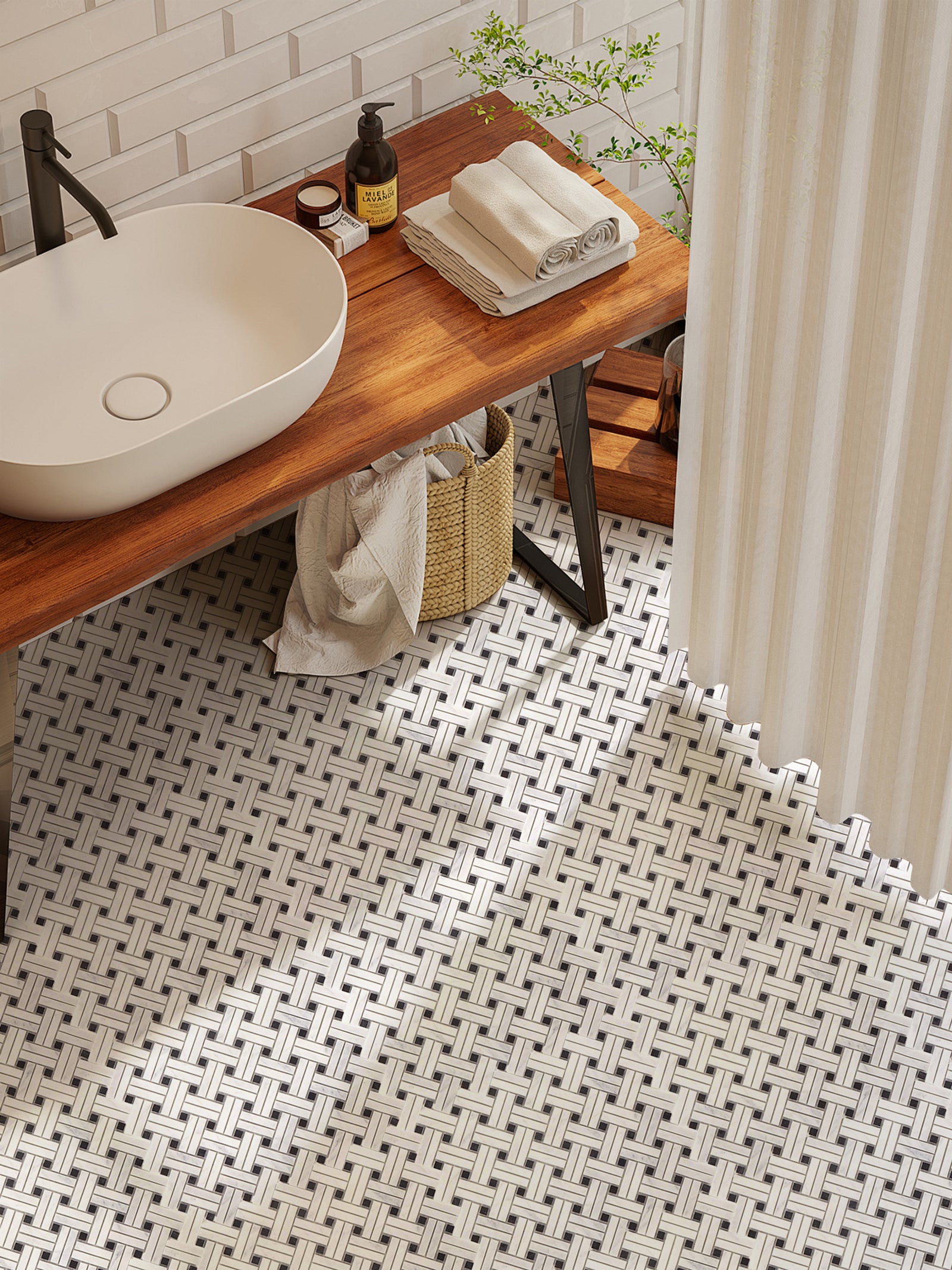 Knot Carrara White & Black Onyx Marble Mosaic Tile