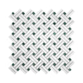 Basketweave pattern mosaic tile of carrara white and green marble on a white background
