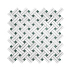 Basketweave pattern mosaic tile of carrara white and green marble on a white background