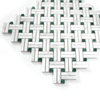 Basketweave pattern mosaic tile of carrara white and green marble on a white background