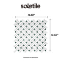 Mosaic tile sample with dimensions and Soletile branding on a white background