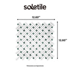 Mosaic tile sample with dimensions and Soletile branding on a white background
