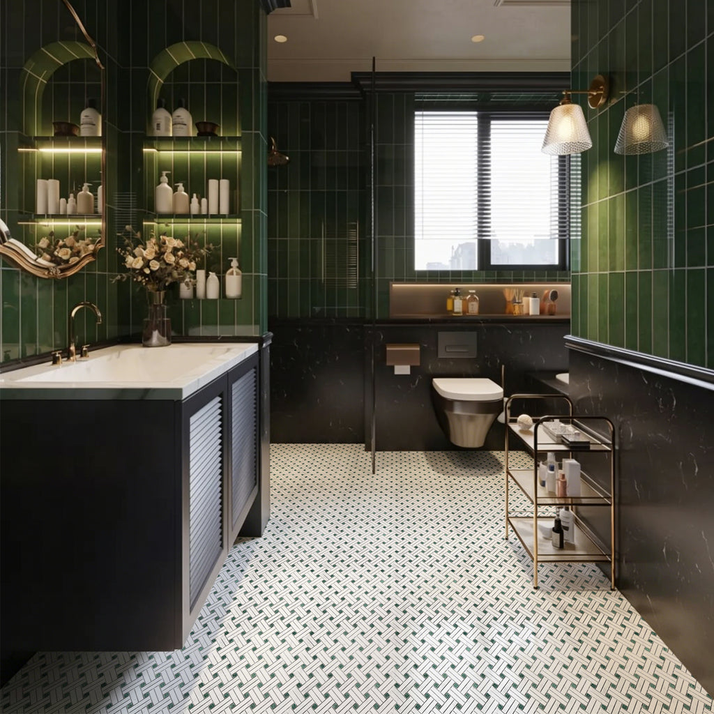 Knot Carrara White & Verde Alpi Marble Mosaic Tile
