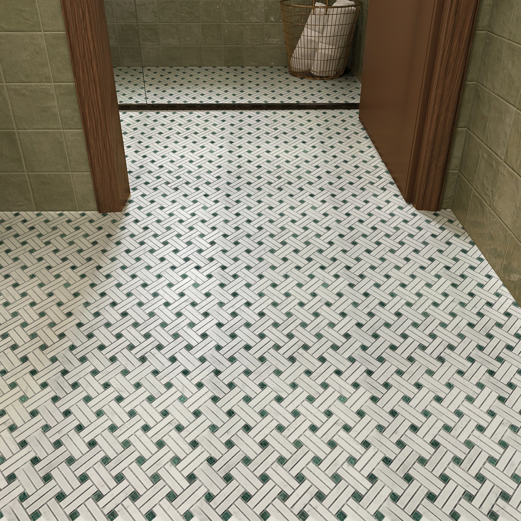 Knot Carrara White & Verde Alpi Marble Mosaic Tile