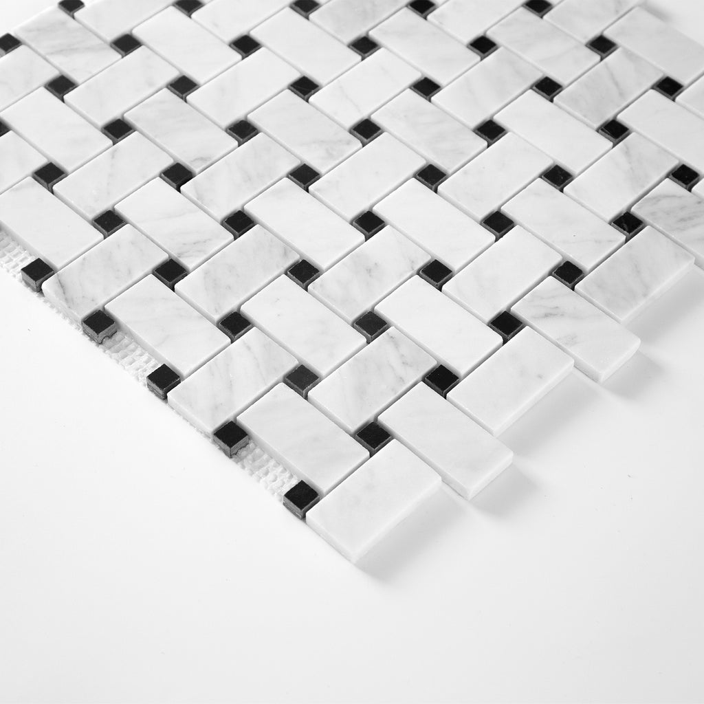 White and black woven pattern on a white background