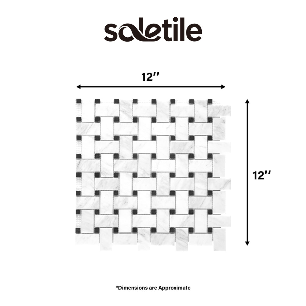 Mosaic tile pattern with dimensions labeled, featuring the brand 'soletile'.