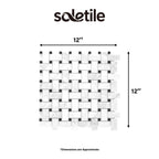 Mosaic tile pattern with dimensions labeled, featuring the brand 'soletile'.