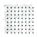 Basketweave pattern mosaic tile of carrara white and green marble on a white background