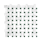 Basketweave pattern mosaic tile of carrara white and green marble on a white background