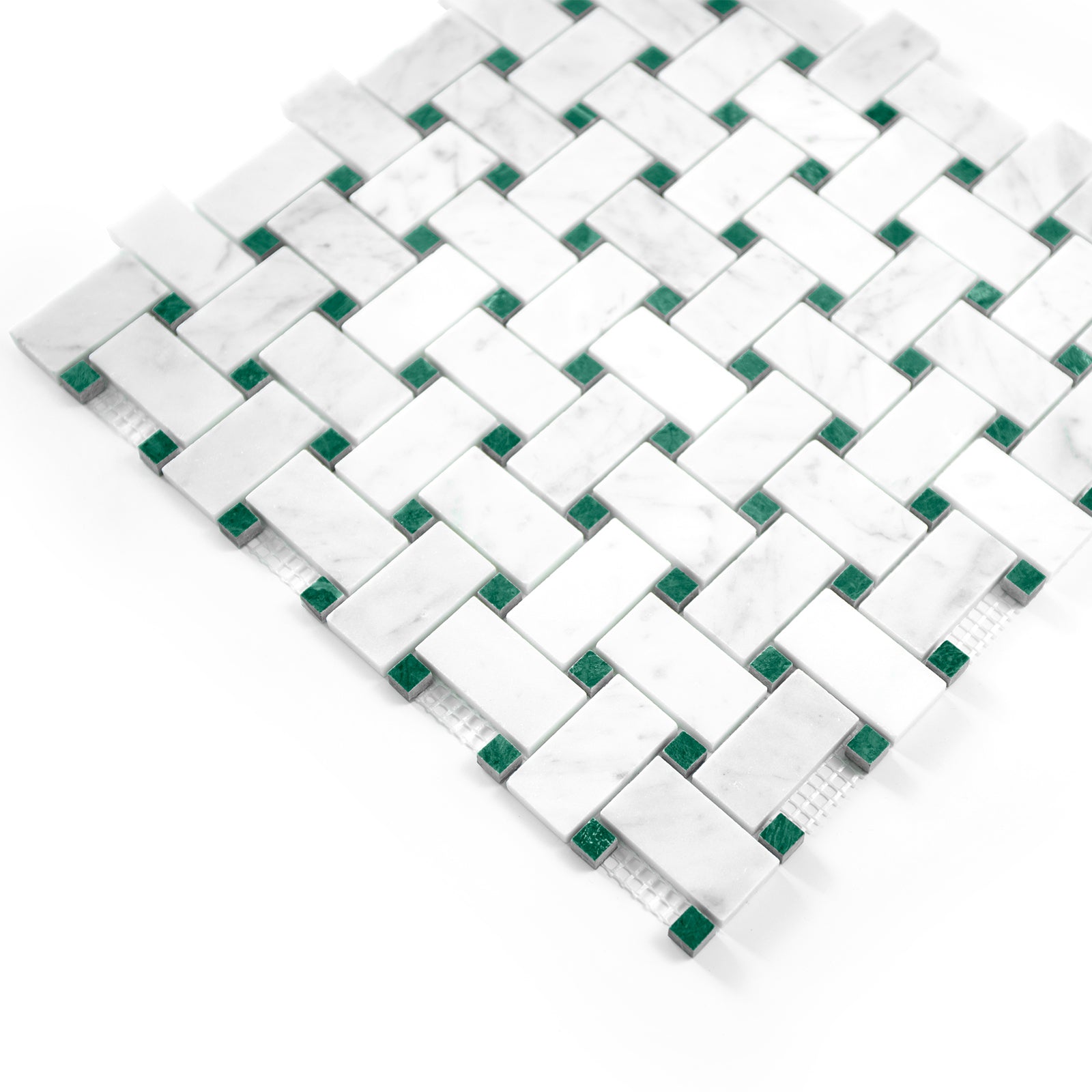 Basketweave Carrara White & Verde Alpi