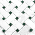 Basketweave pattern mosaic tile of carrara white and green marble on a white background