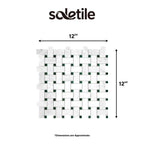 Mosaic tile pattern with dimensions labeled, featuring the brand 'soletile'.
