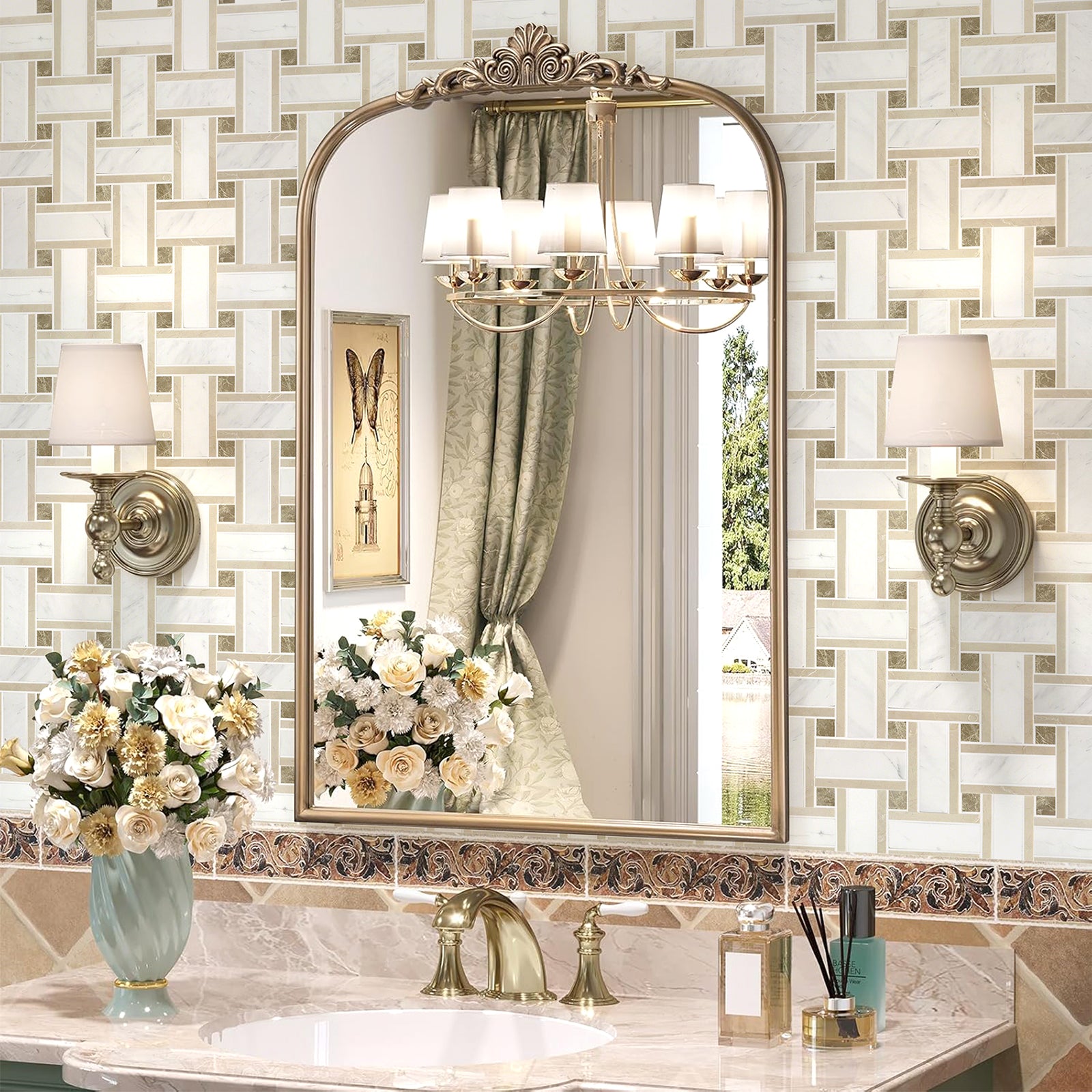 Basketweave Emperador Light & Royal Batticino Marble Mosaic Tile