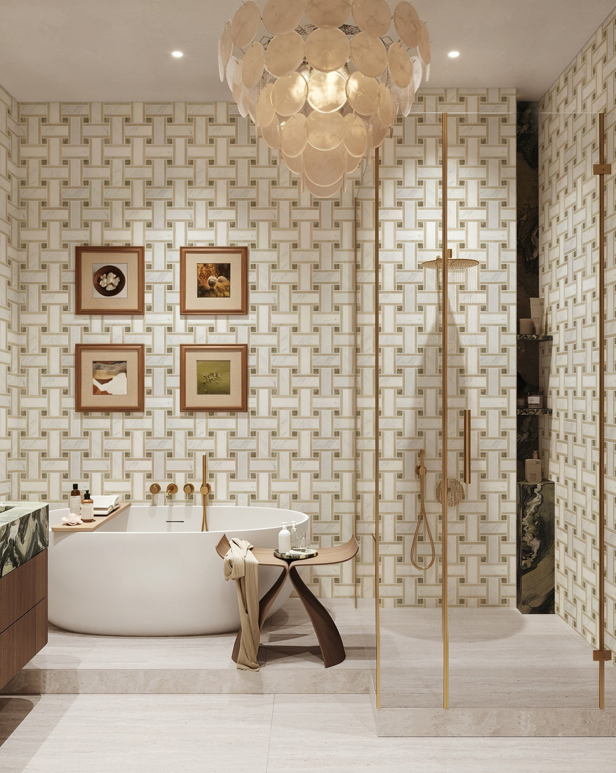 Basketweave Emperador Light & Royal Batticino Marble Mosaic Tile