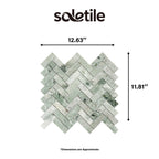 Mosaic tile sample with dimensions labeled and 'soletile' branding.