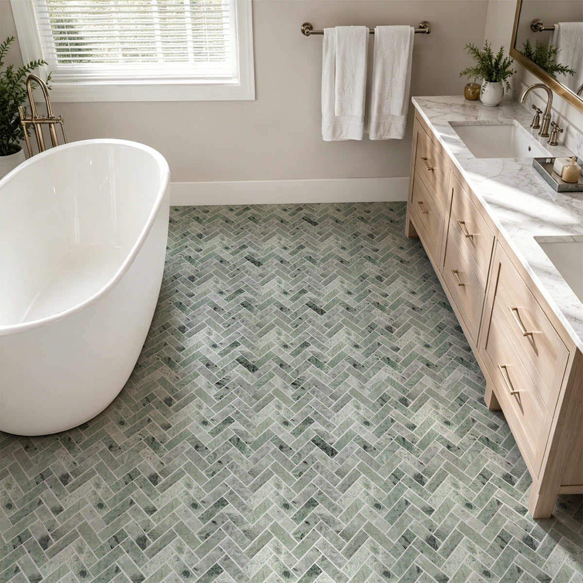 Herringbone Jade Green Marble Mosaic Tile