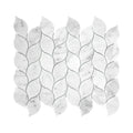 White carrara marble leaf-shaped tiles on a white background