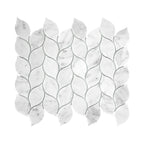White carrara marble leaf-shaped tiles on a white background