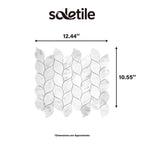 Mosaic tile with dimensions labeled, featuring the brand 'soletile'.