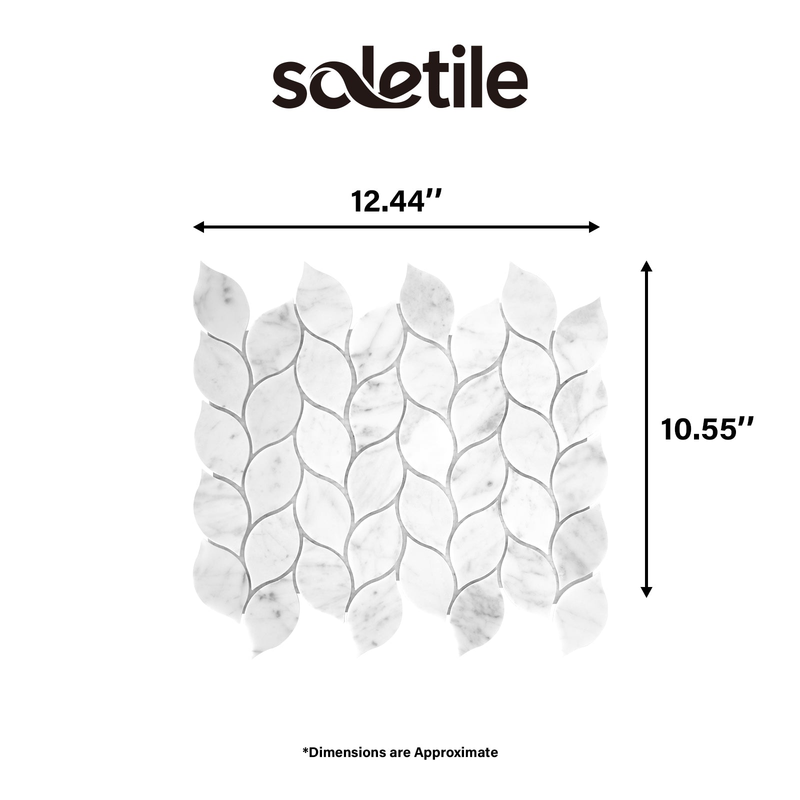 Mosaic tile with dimensions labeled, featuring the brand 'soletile'.