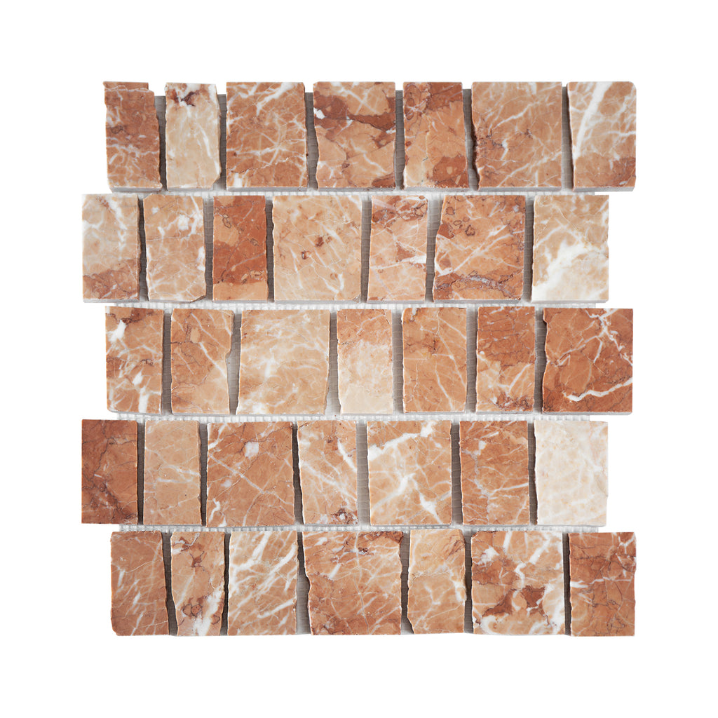 Rojo hand-cut marble mosaic tiles on a white background