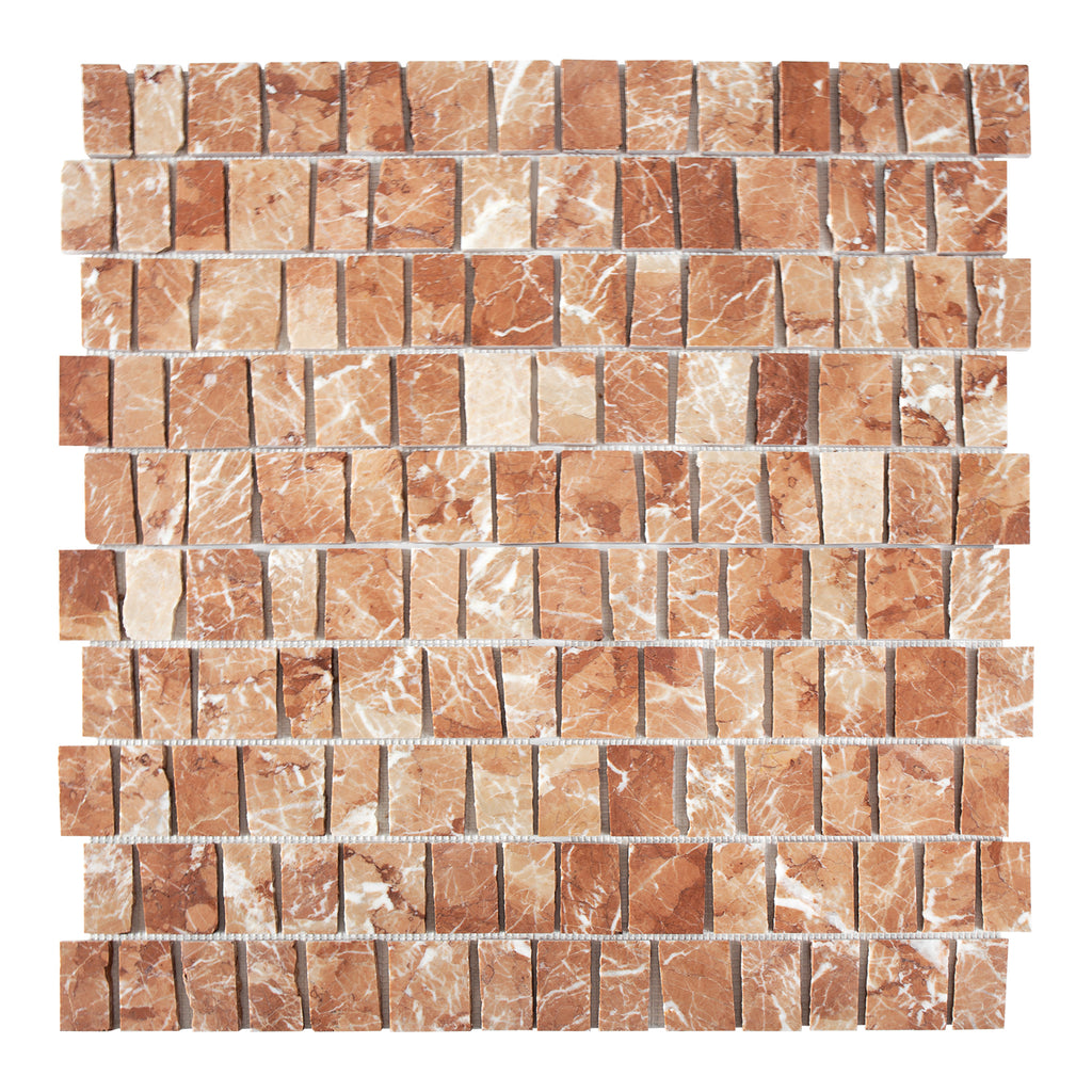 Brown and beige hand-cut mosaic tile pattern on a white background