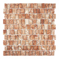 Brown and beige hand-cut mosaic tile pattern on a white background