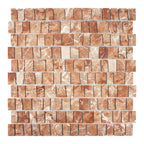Brown and beige hand-cut mosaic tile pattern on a white background